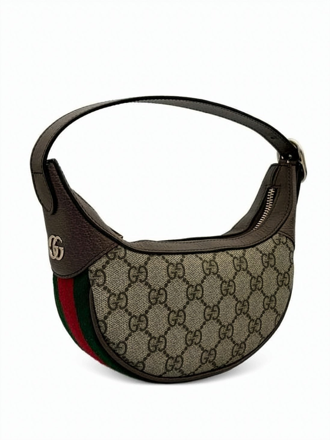 Crescent-Shaped Monogram Canvas Shoulder Bag with Leather Accents