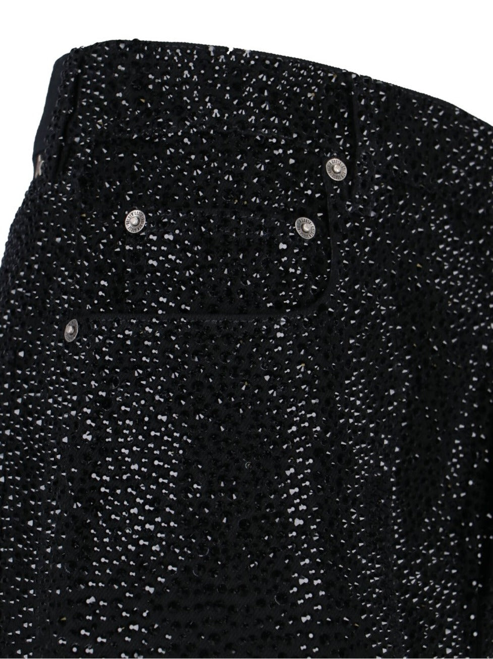 Straight Jeans With Rhinestones Black Denim