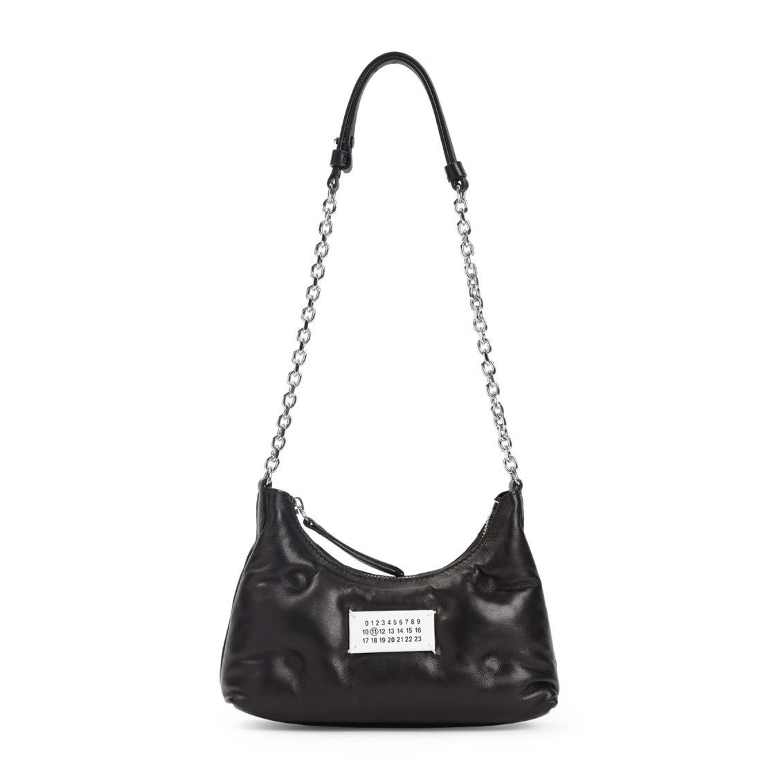 Crinkled Leather Shoulder Bag With Chain Strap