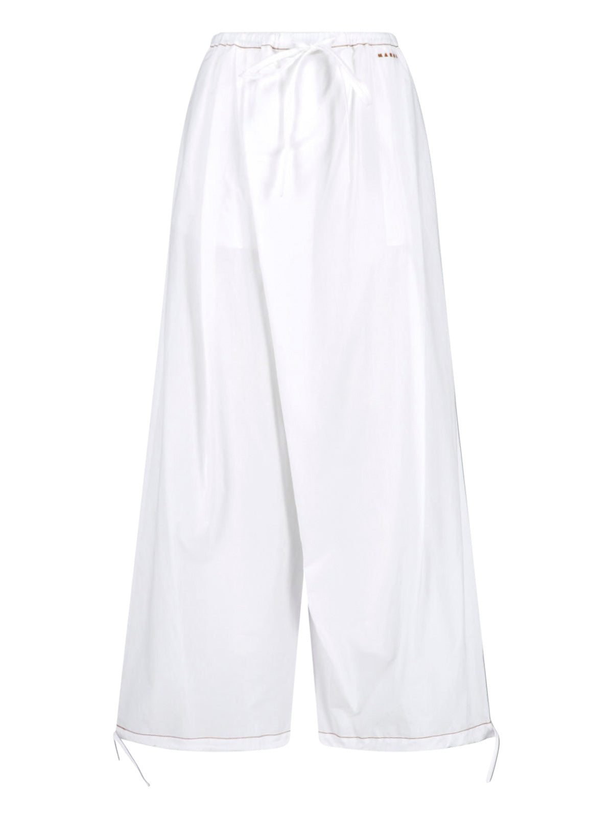 White Wide-Leg Poplin Drawstring Pants