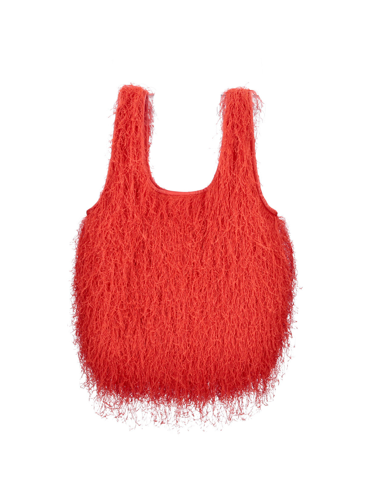 Red Shaggy Fringed Exterior Tote Bag