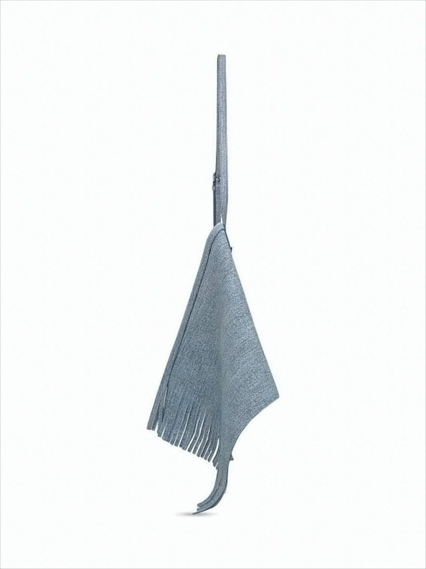 Fringed Calf Leather Shoulder Bag with Textured Finish