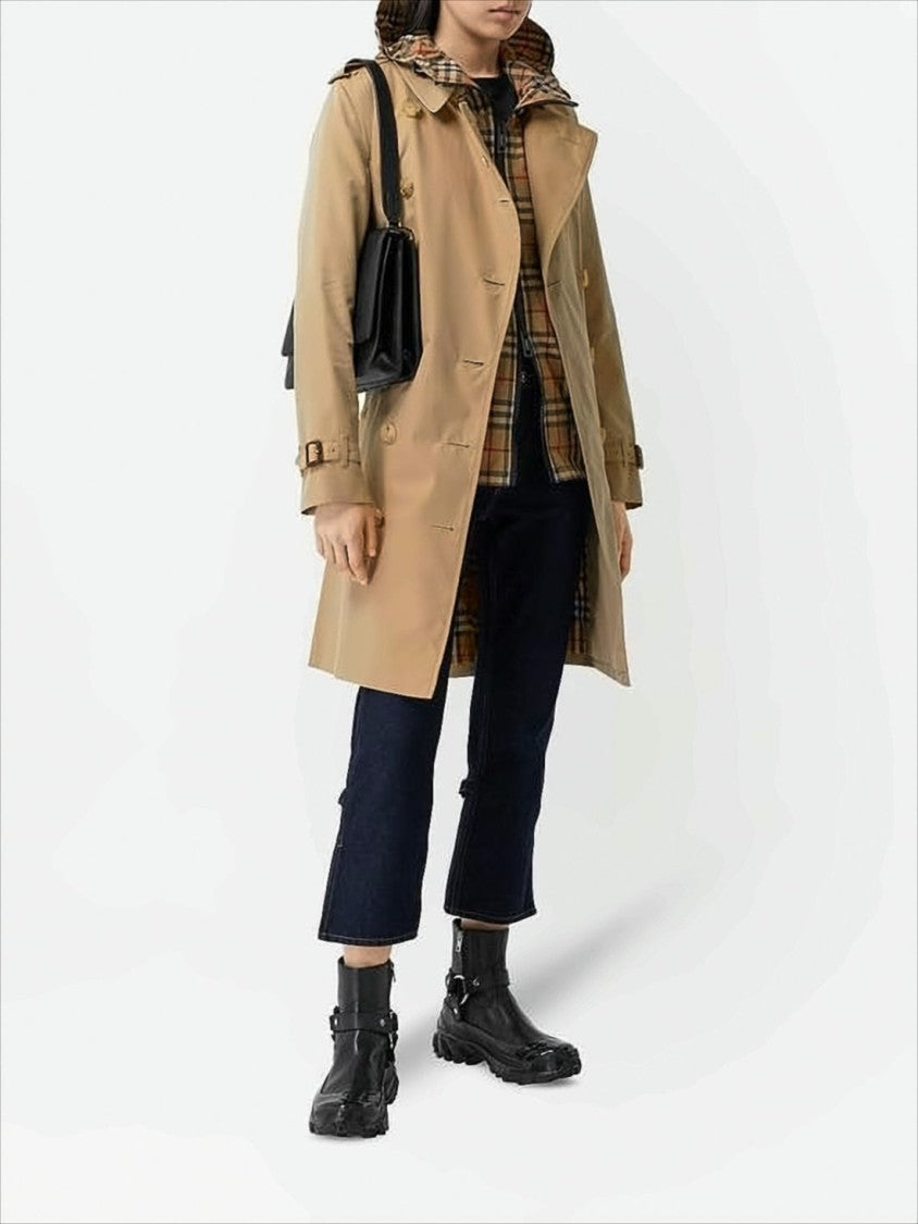 Double-Breasted Trench Coat with Distinctive Check Hood