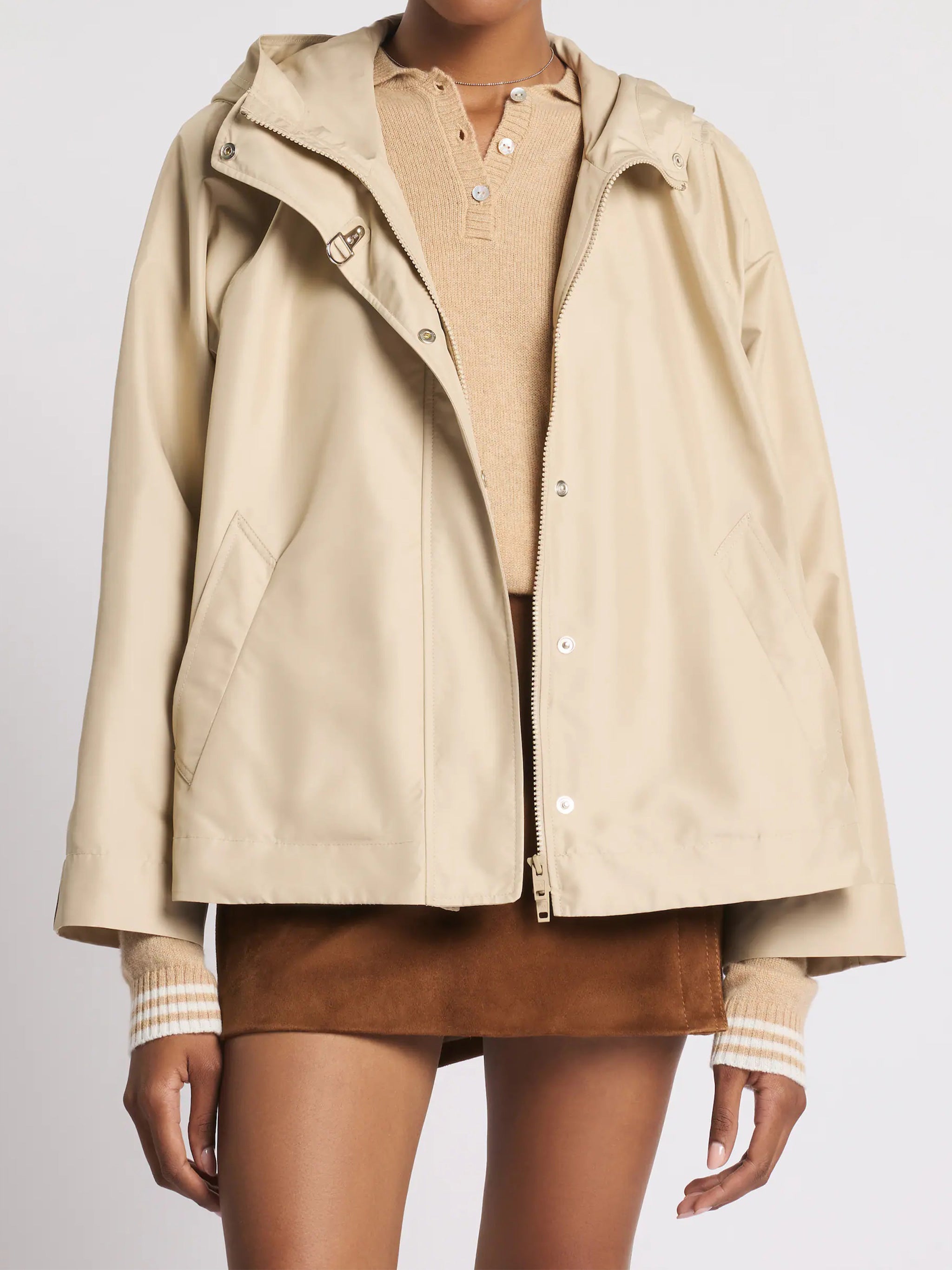 Boxy Cropped High Collar Hooded Jacket
