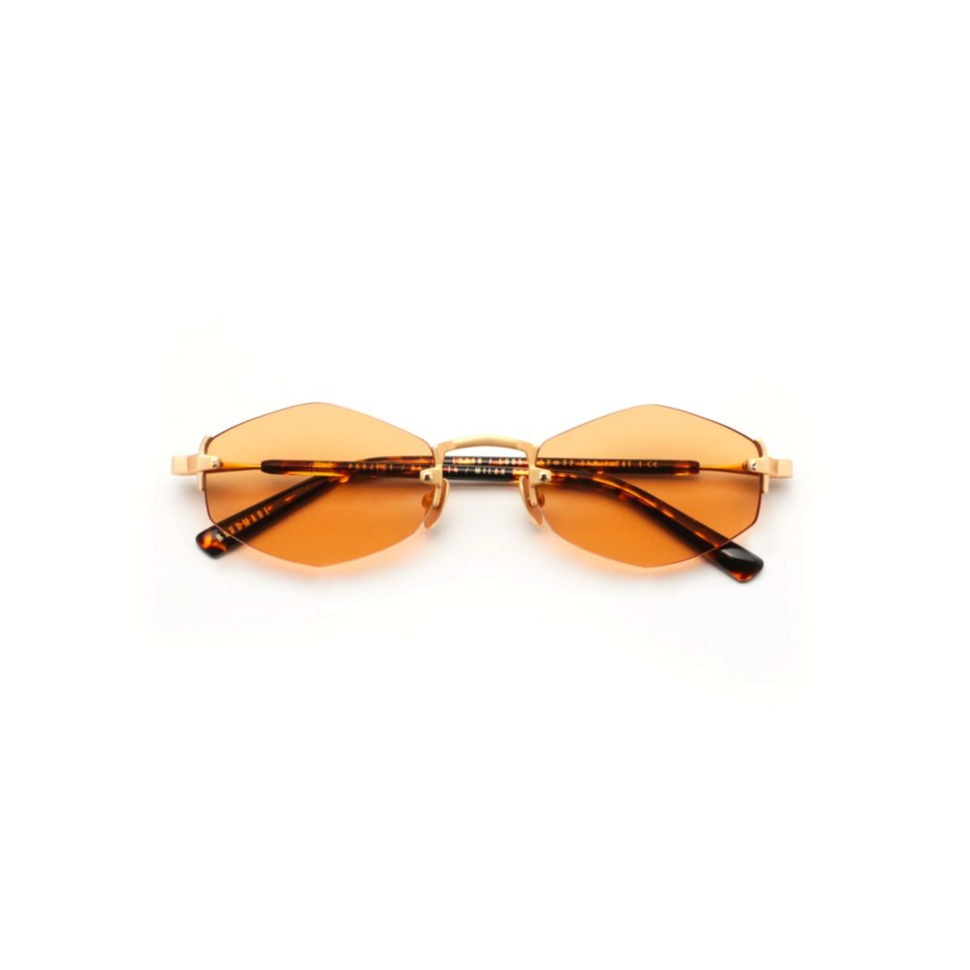 Lunar Rimless Sunglasses with Amber Lenses and Tortoiseshell Temples