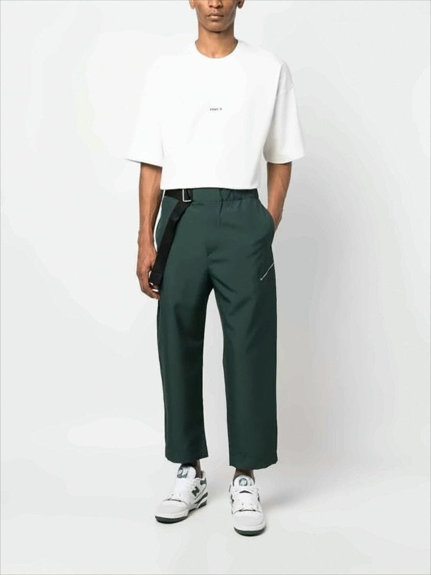 Cropped Straight-Leg Pants with Integrated Belt