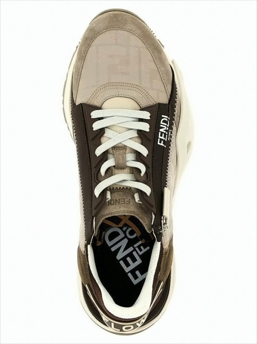 Calf Leather And Suede Sneakers With Side Zipper Detail