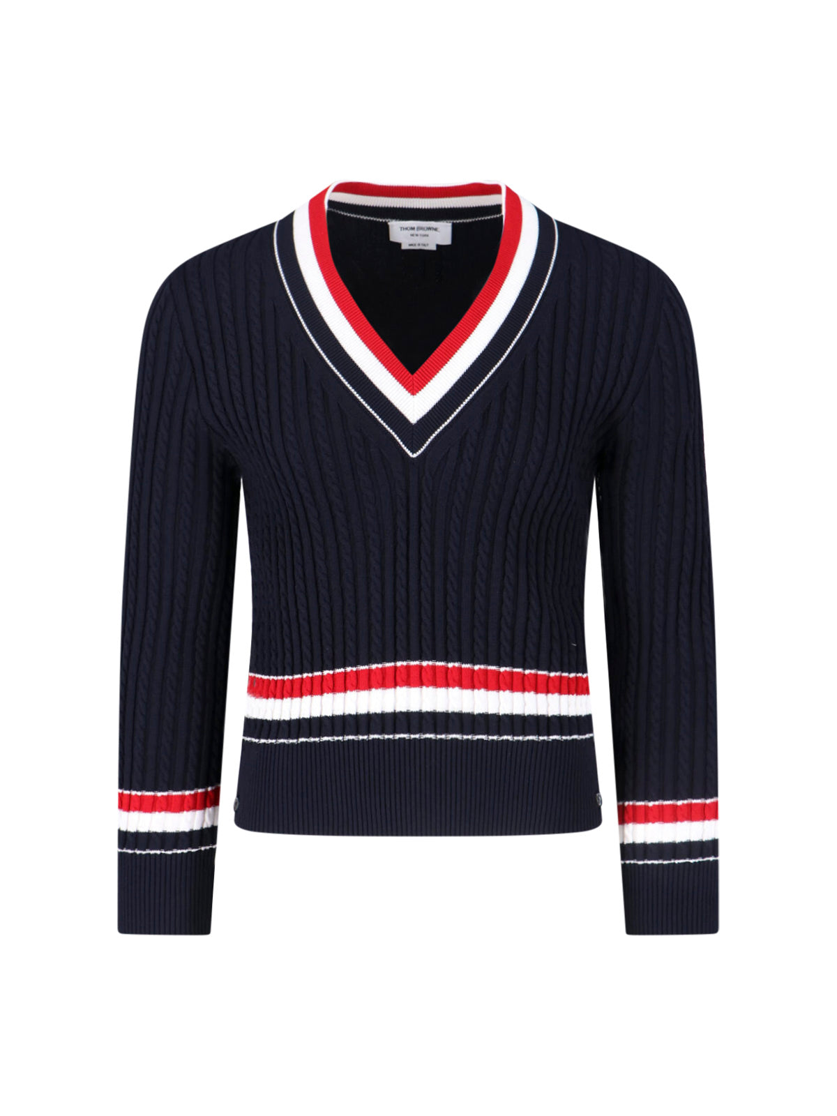 Navy Ribbed Cotton V-Neck Sweater