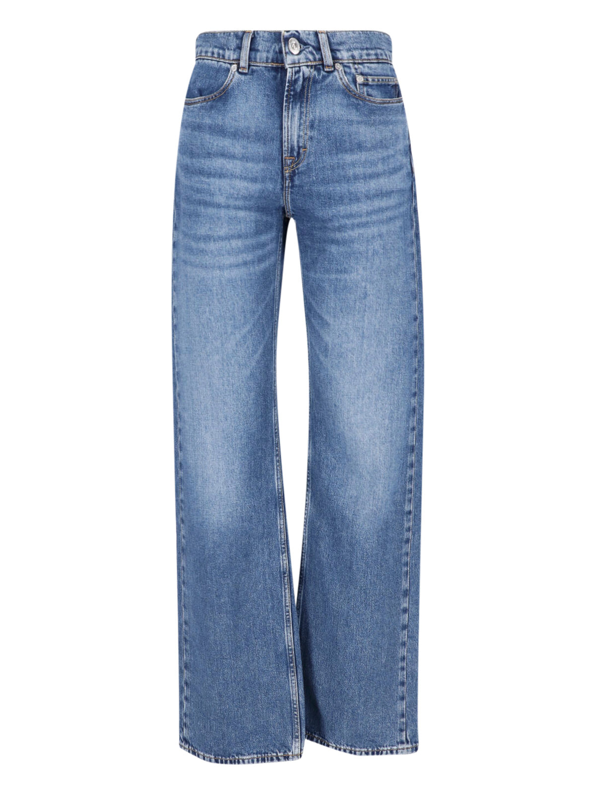 Blue Wide-Leg Faded Denim Jeans
