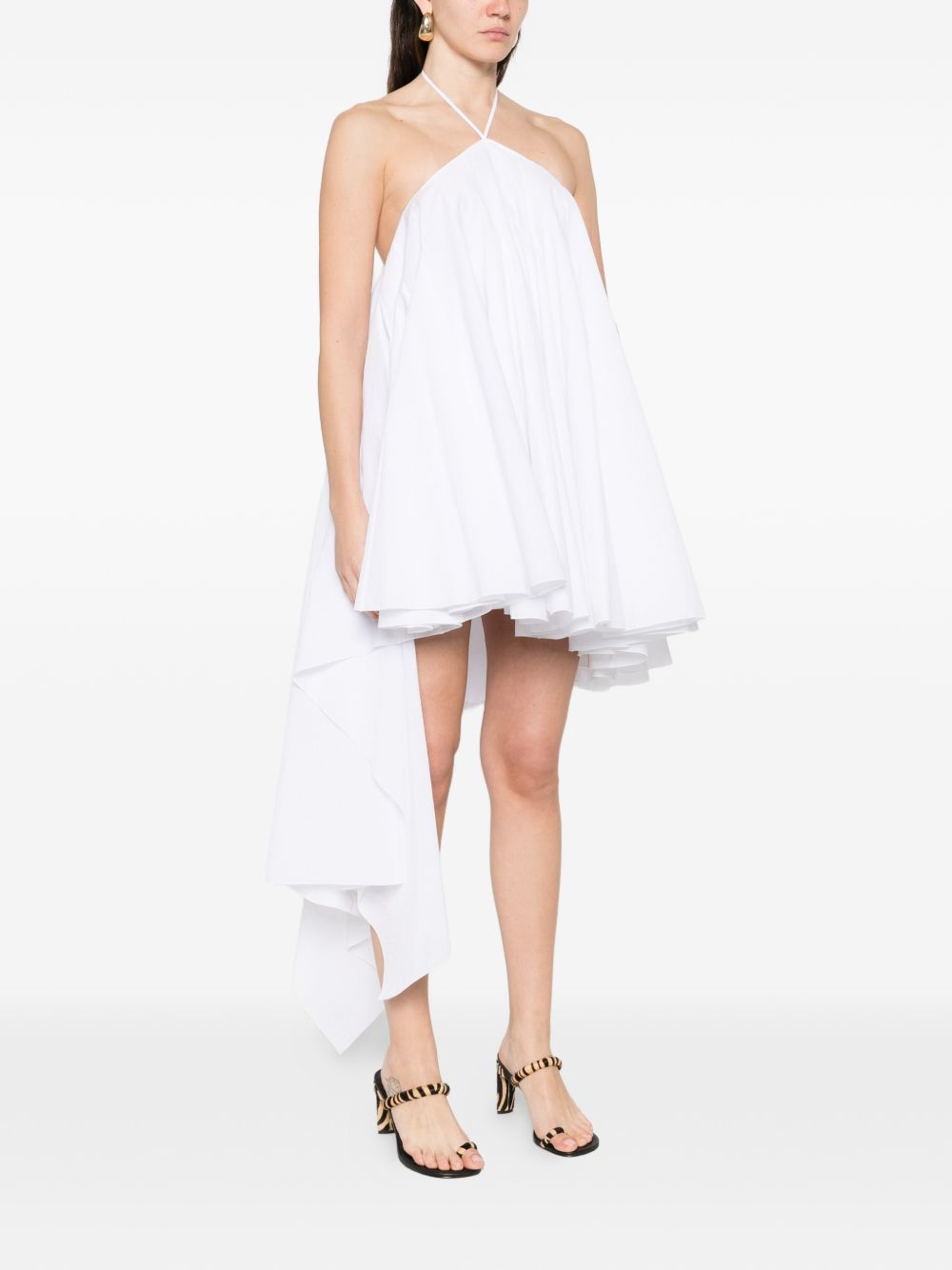 White Asymmetric Open-Back Sleeveless Dress