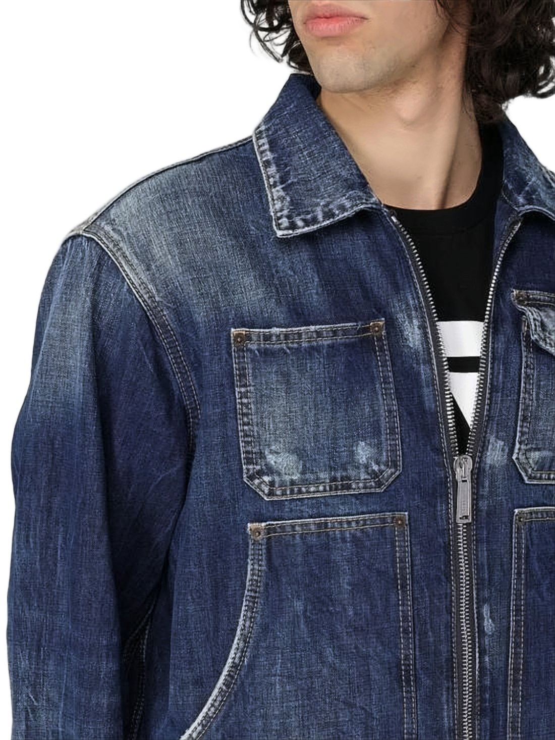 Distressed Denim Jacket with Classic Collar