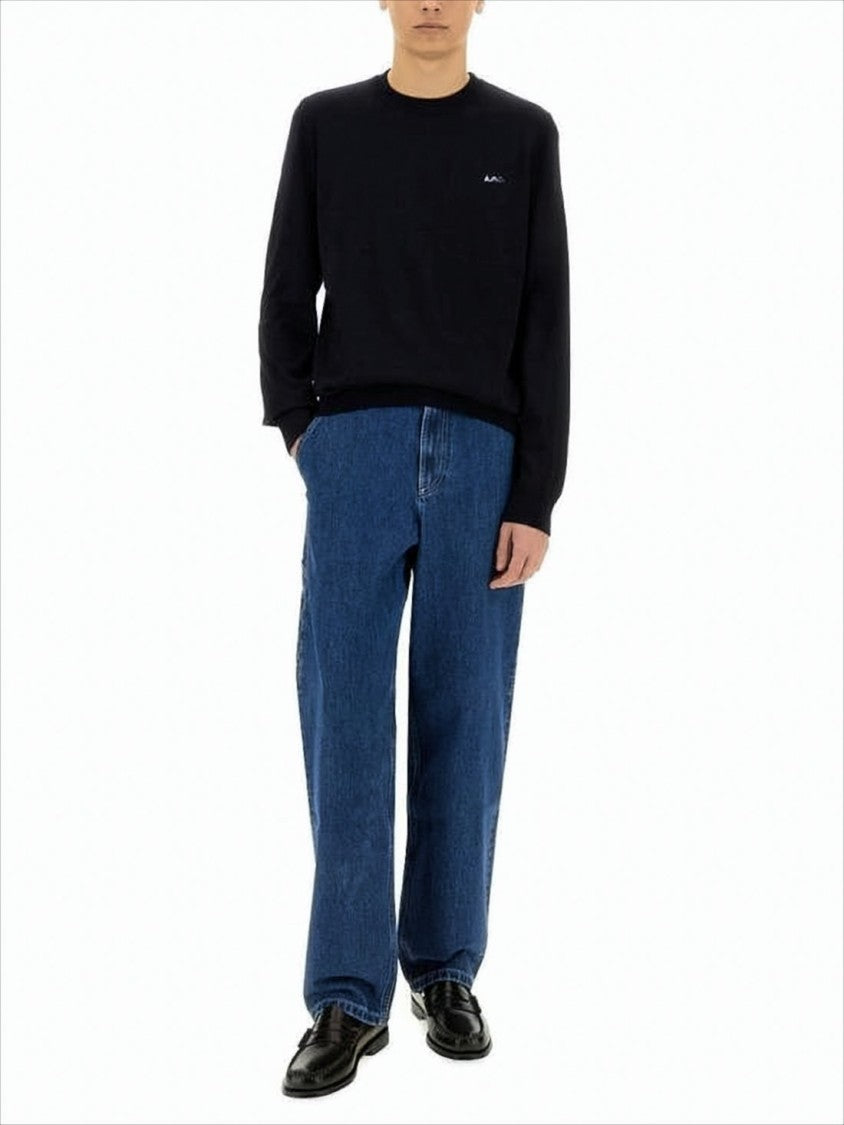 Black Wool Sweater with Crew Neckline