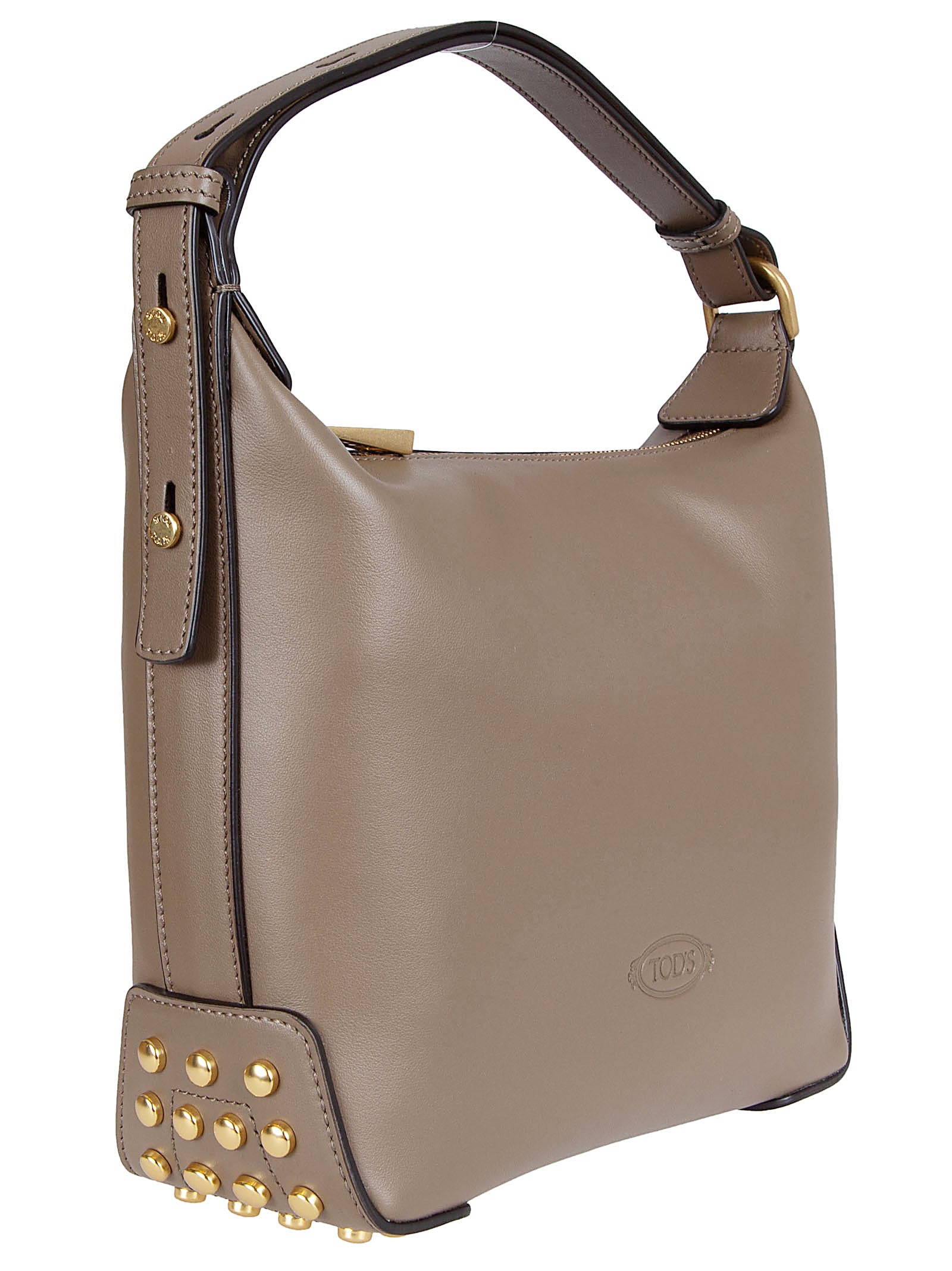Calfskin Leather Bag with Adjustable Handle and Metallic Accents