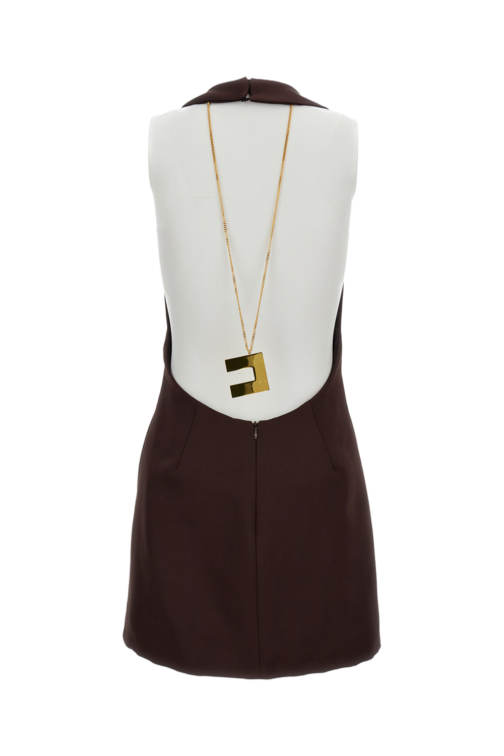 Brown Short Dress with A-line Halter neckline