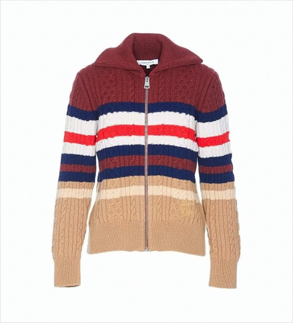 Cable Knit Cardigan With Color-Block Design