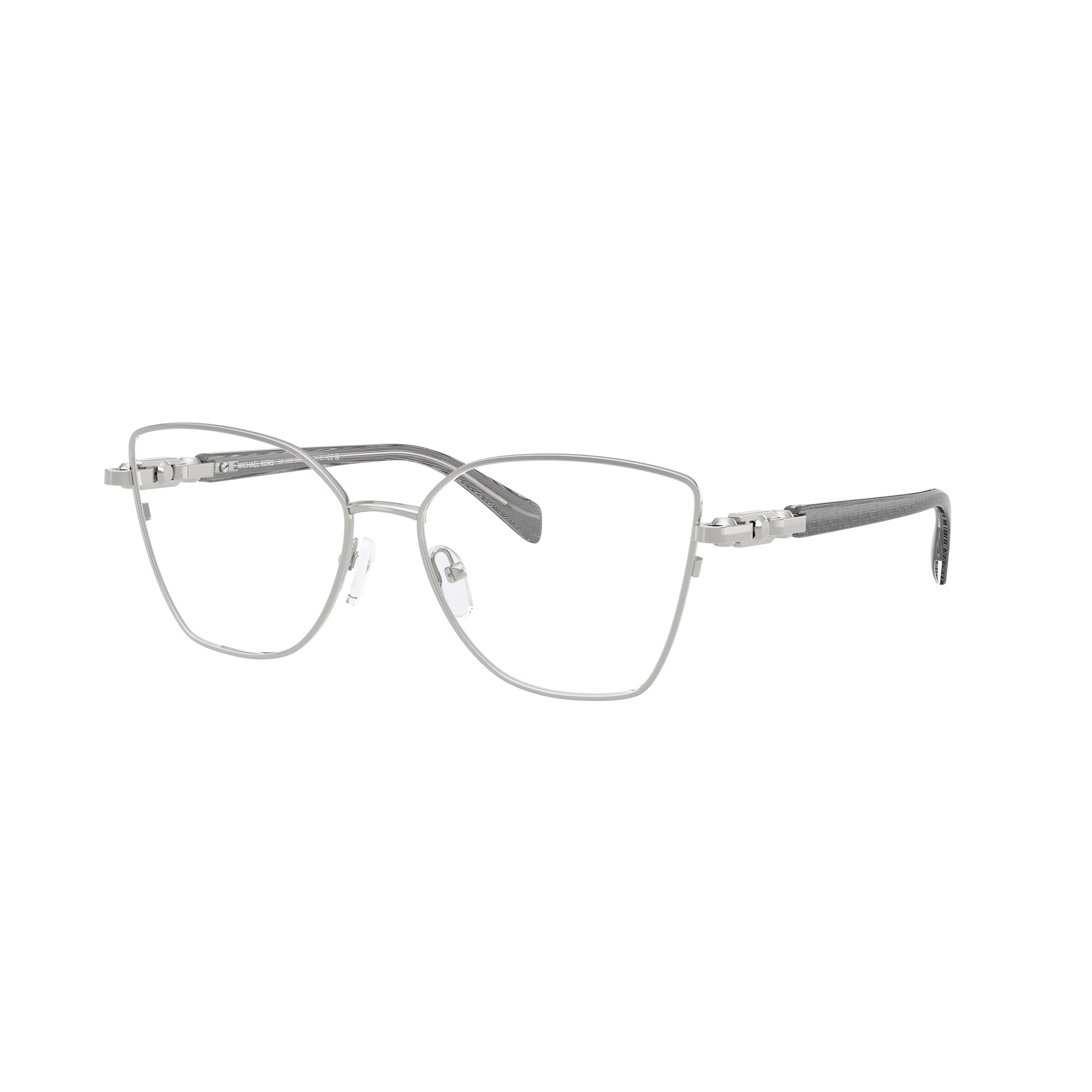 0mk3090 Sleek Silver Cat-Eye Eyeglasses with Textured Temples