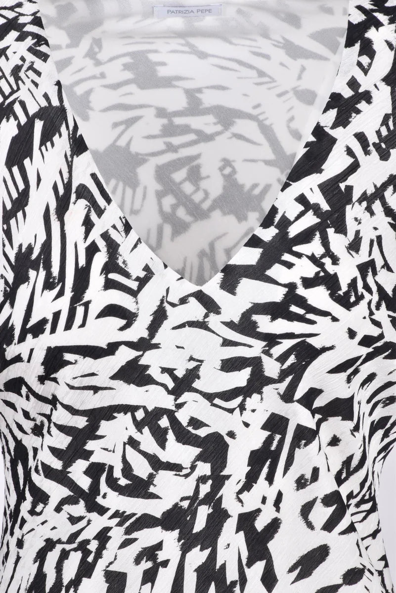Long Flared Dress - White/Black