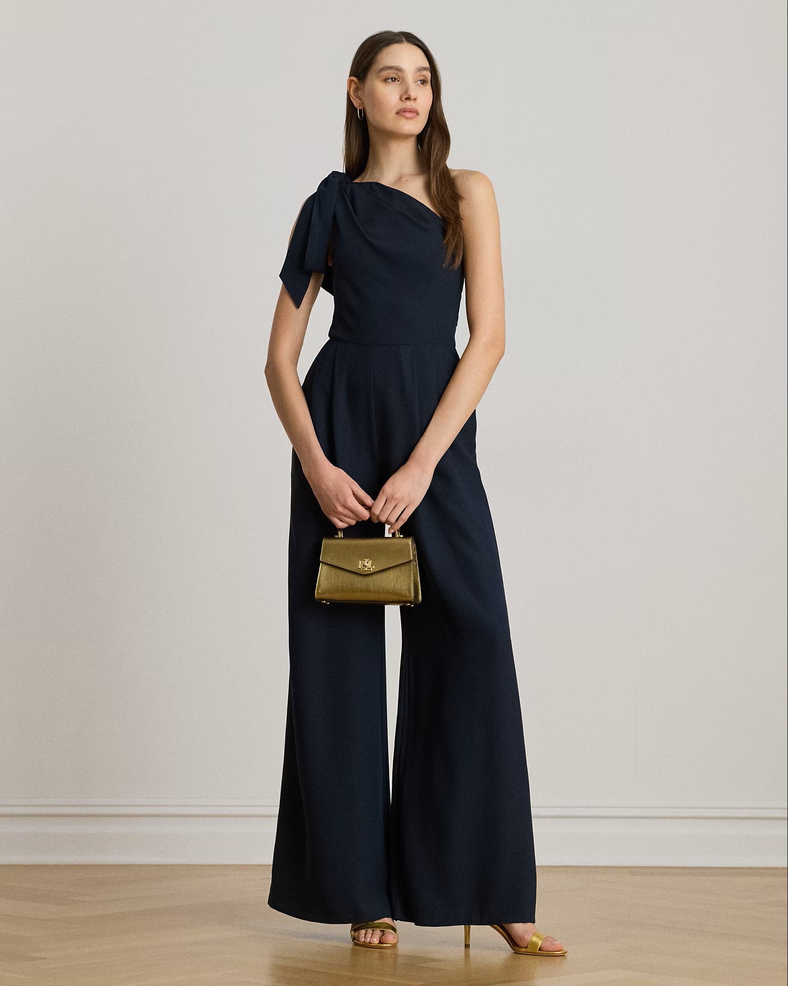 Navy Blue Satin Crepe Jumpsuit