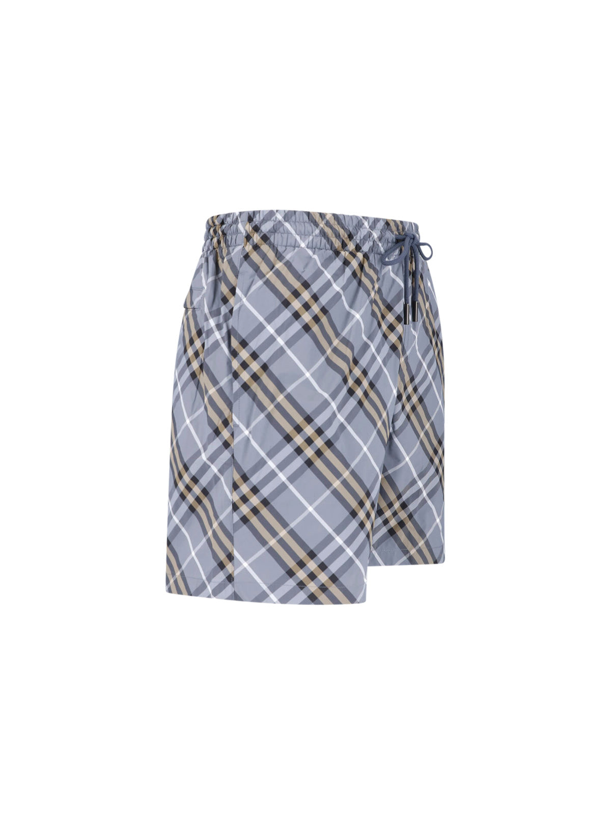Blue Check Drawstring Straight Swim Shorts