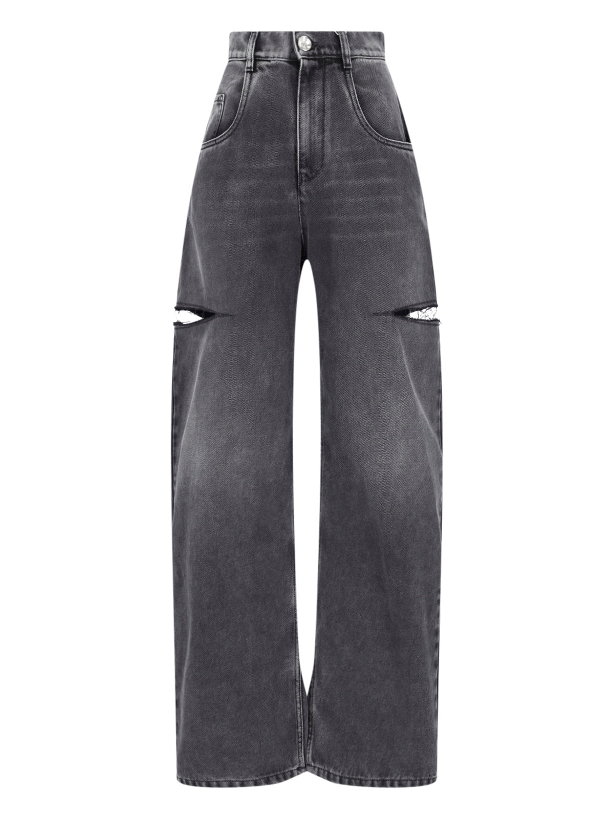 High-Waisted Black Denim Cut-Out Jeans