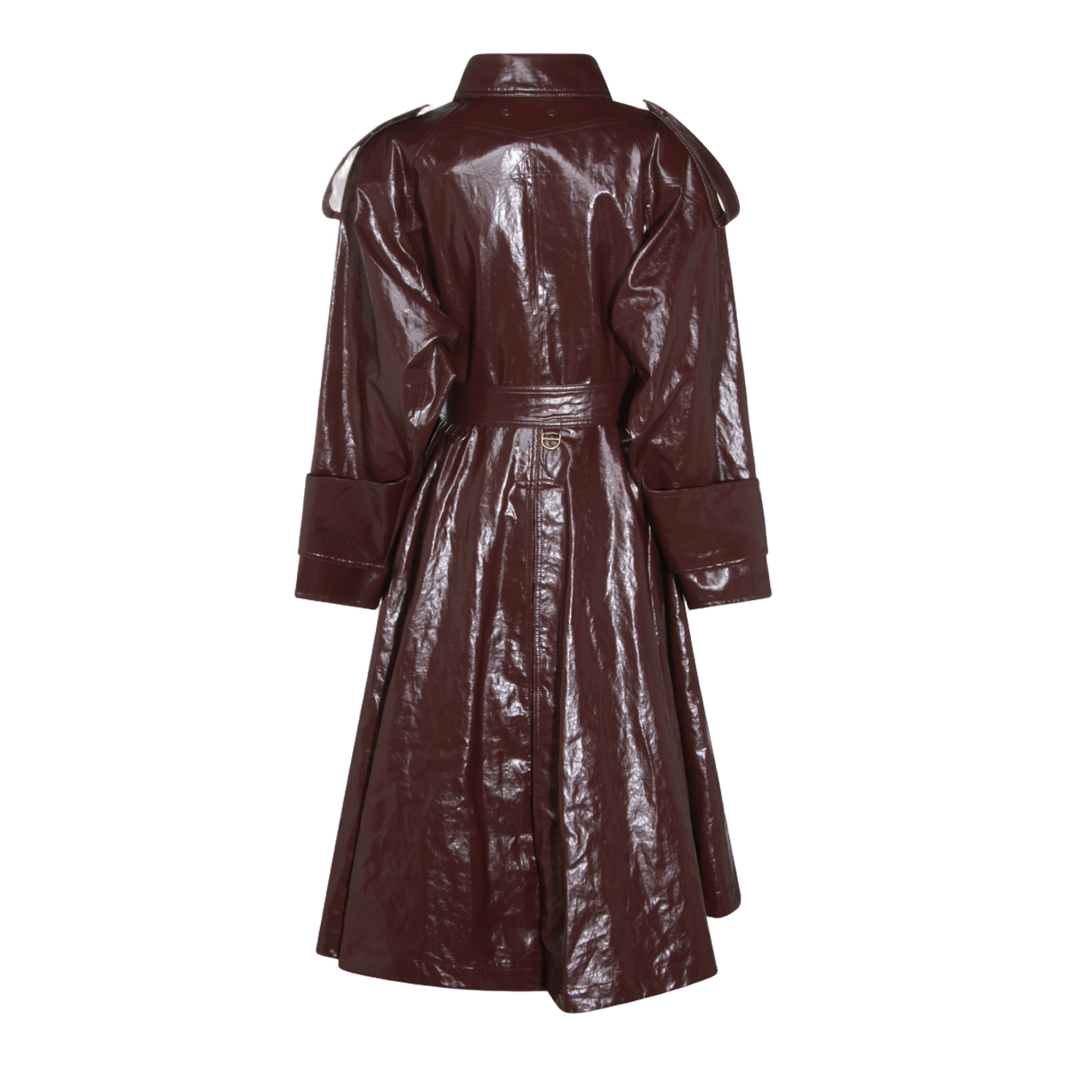 Glossy Dark Brown Double-Breasted Belted Trench Coat