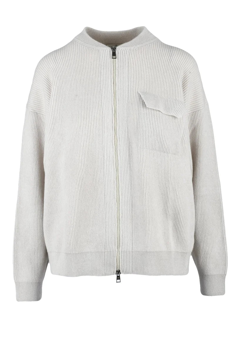 Wool Silk Cashmere Zip Cardigan - Beige