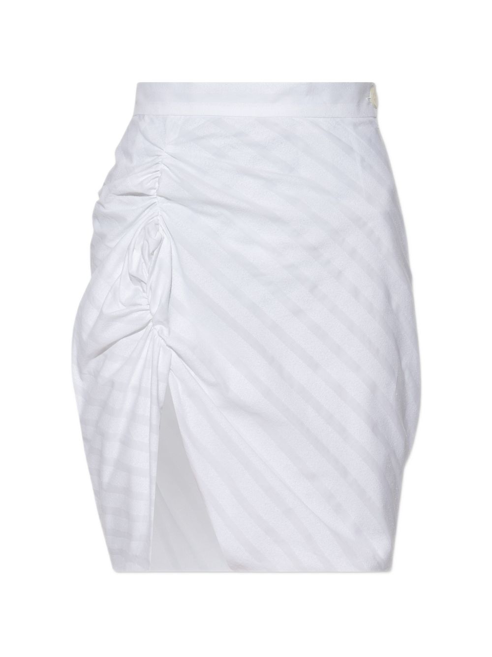 White Striped Cotton Gathered Slit Skirt