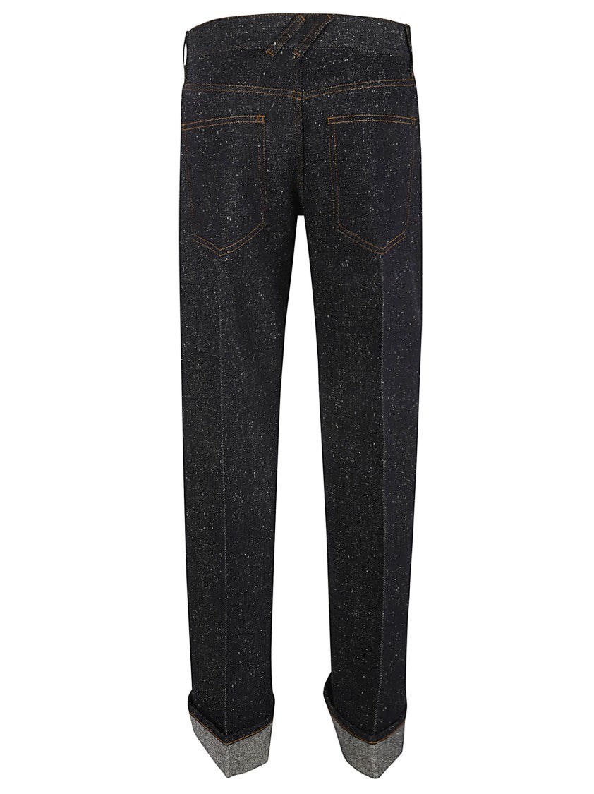 Straight-Leg Blue Trousers With Subtle Texture