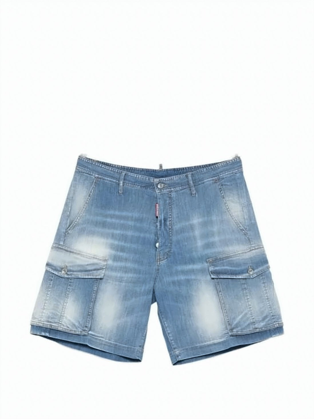 Blue Straight-Fit Denim Cargo Shorts