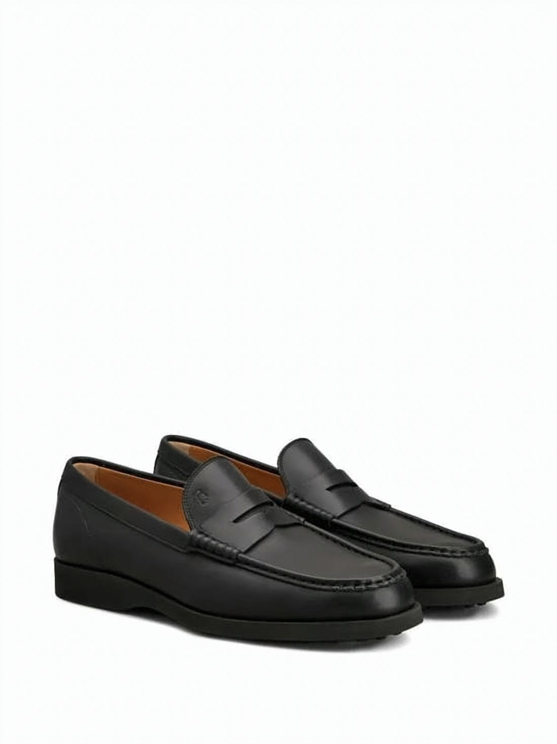 Penny Strap Black Leather Loafers with Detailed Stitching
