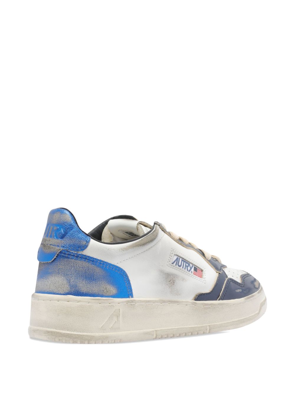Distressed White Leather Sneakers With Navy Accents