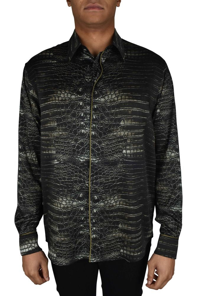 Caiman Print Casual Shirt With Cord Piping