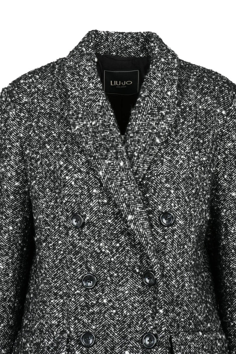 Long Double-Breasted Coat - Black/White