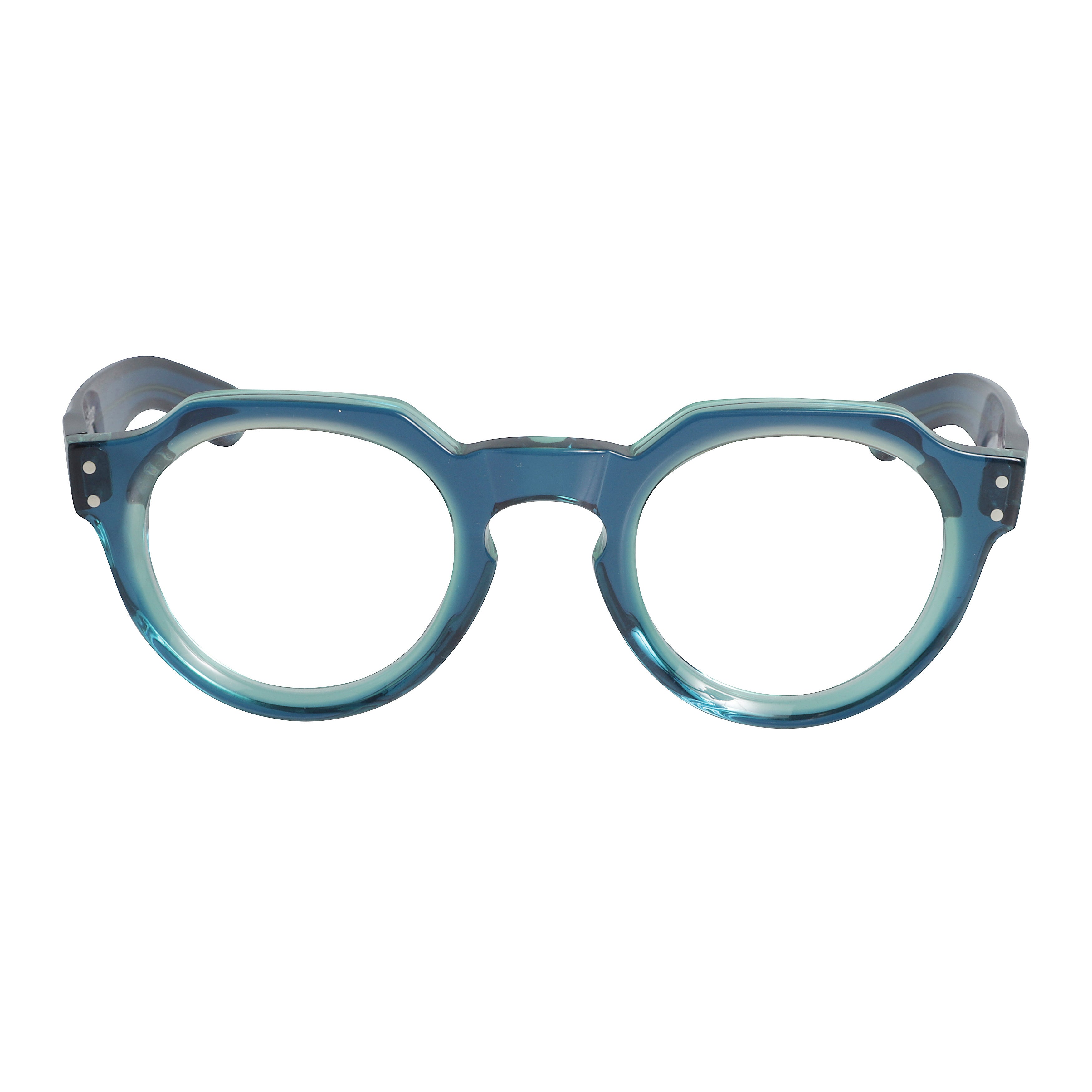 Spike Rounded Geometric Bridge Sunglasses with Translucent Blue-Green Acetate