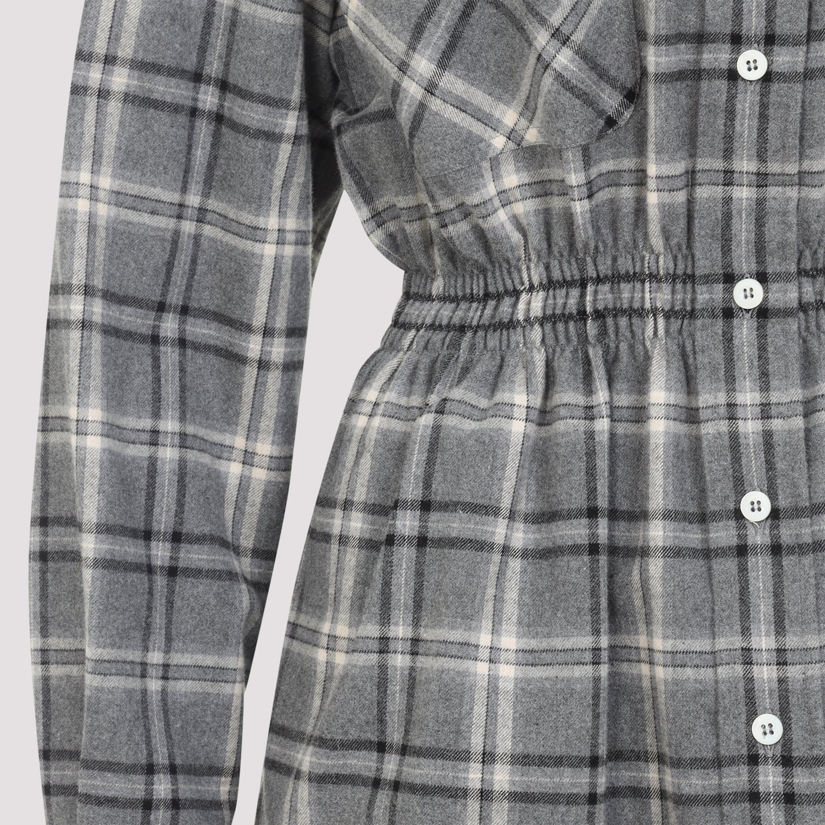 Grey Plaid Mini Dress with Contrasting Tan Collar