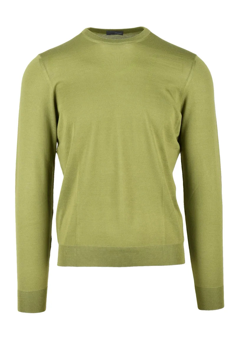 Crew Neck Merino Wool Sweater - Olive Green