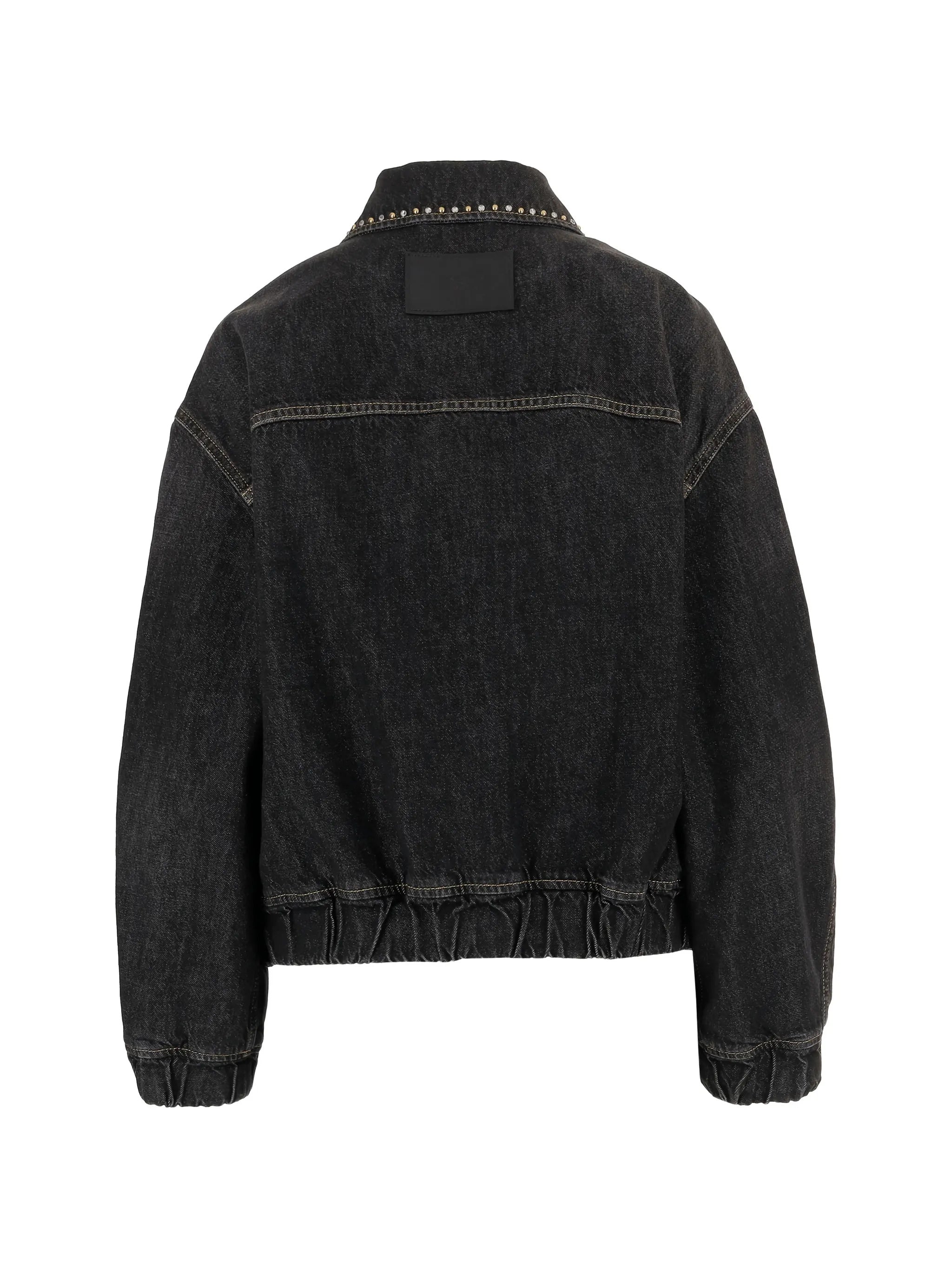 Black Blouson Denim Studded Relaxed Jacket