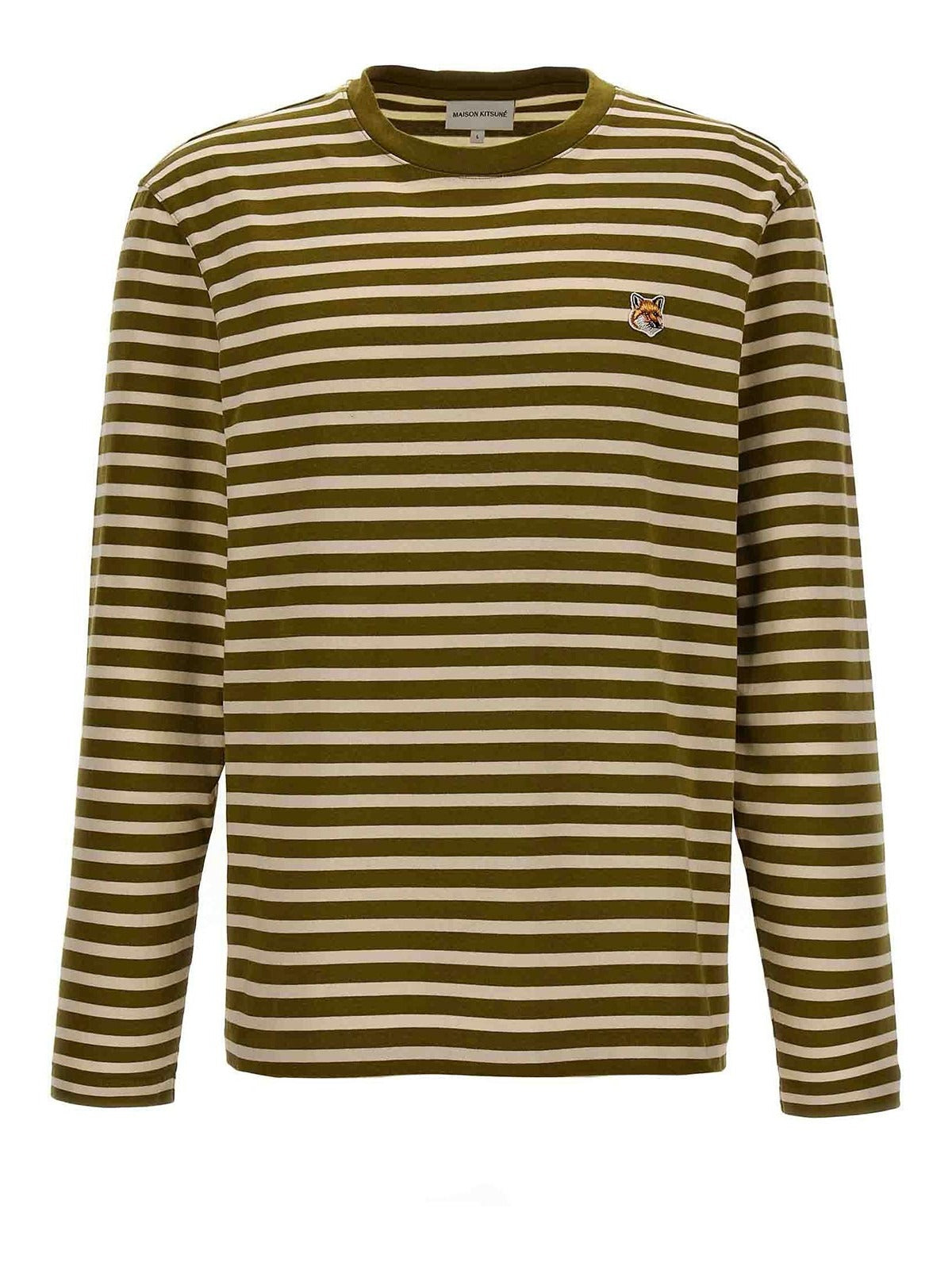 Olive Green And Off-White Striped Long-Sleeve T-Shirt With Embroidered Logo