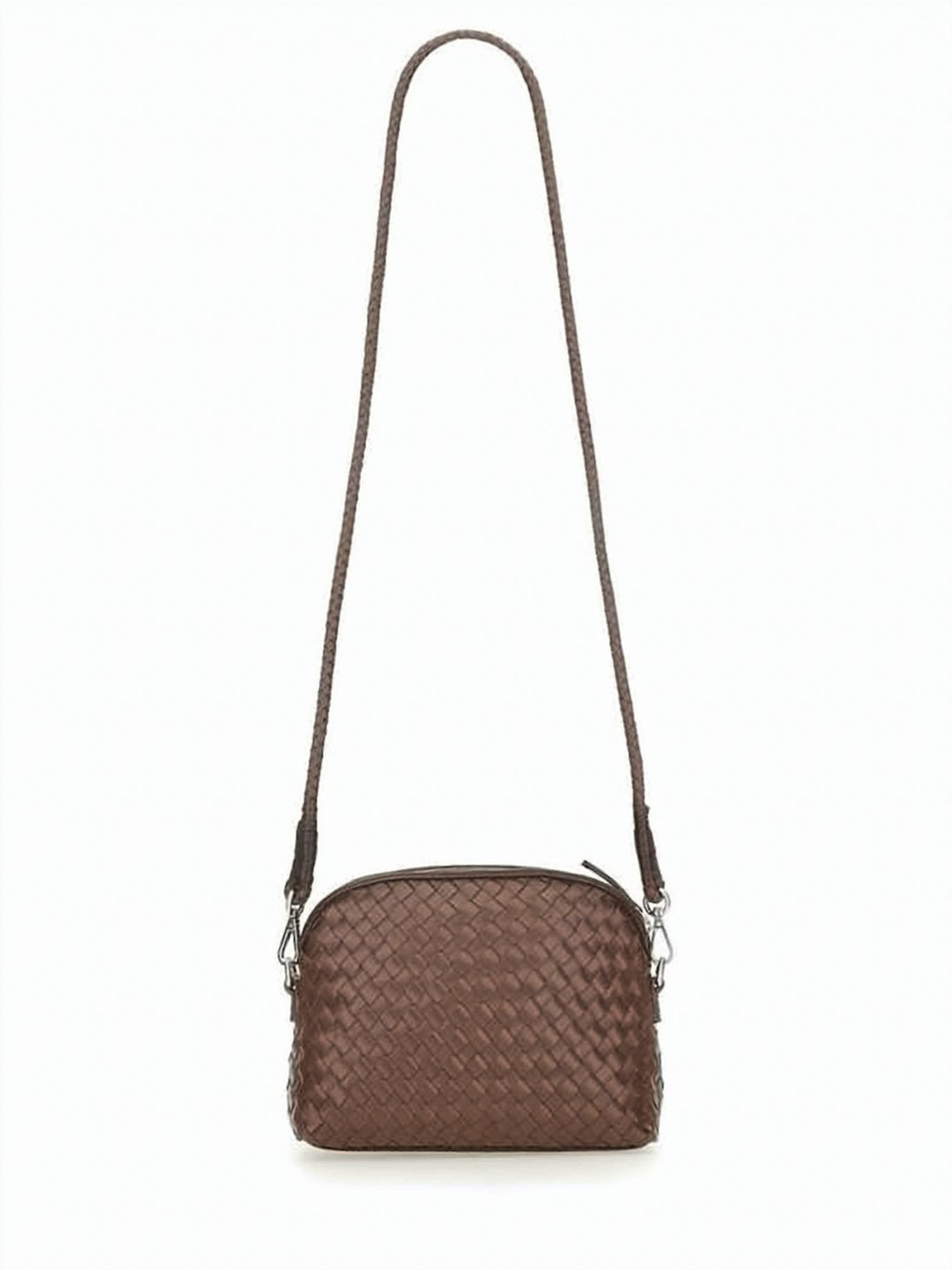 Compact Brown Woven Crossbody Bag
