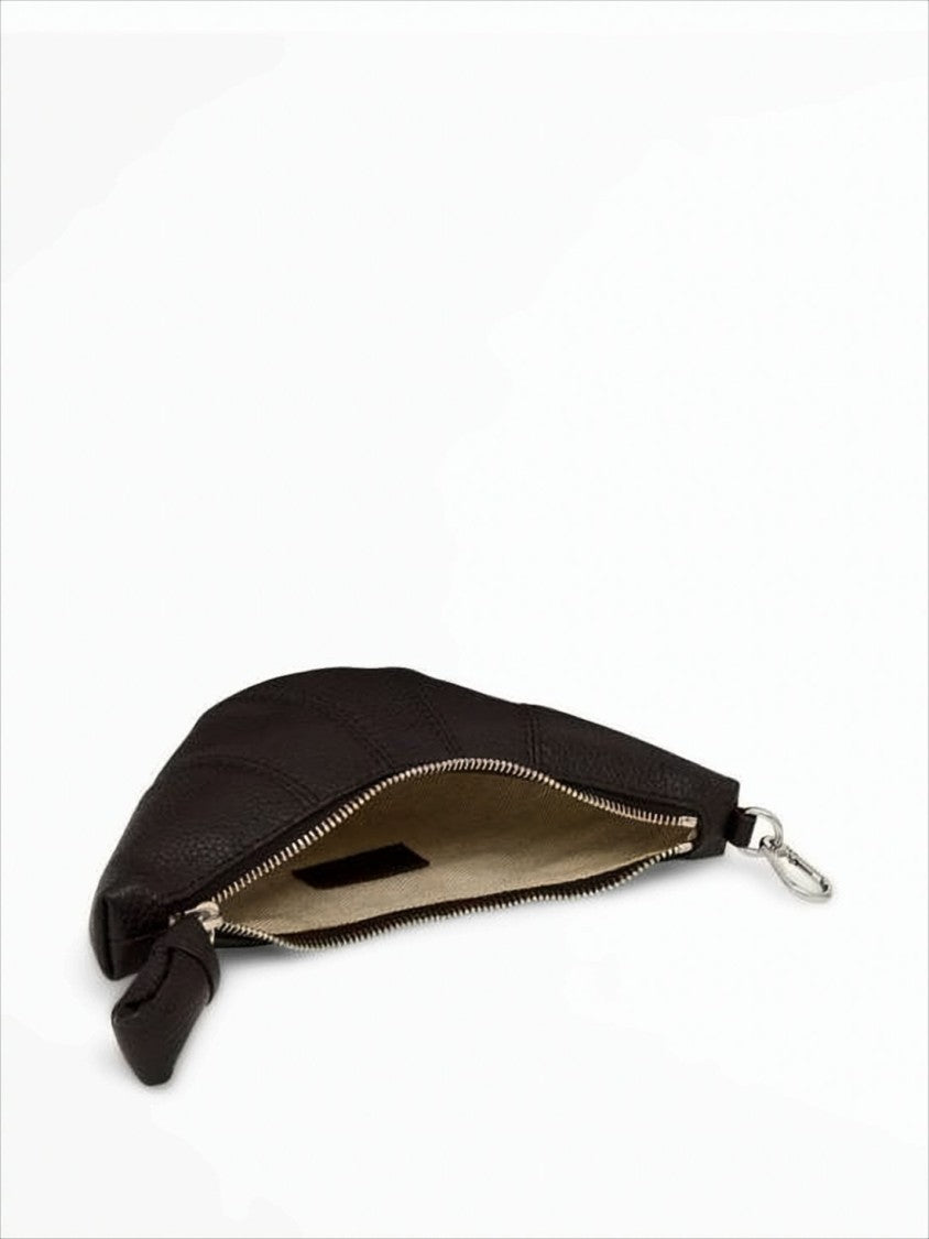Textured Cow Leather Crescent Wallet With Zipper Closure