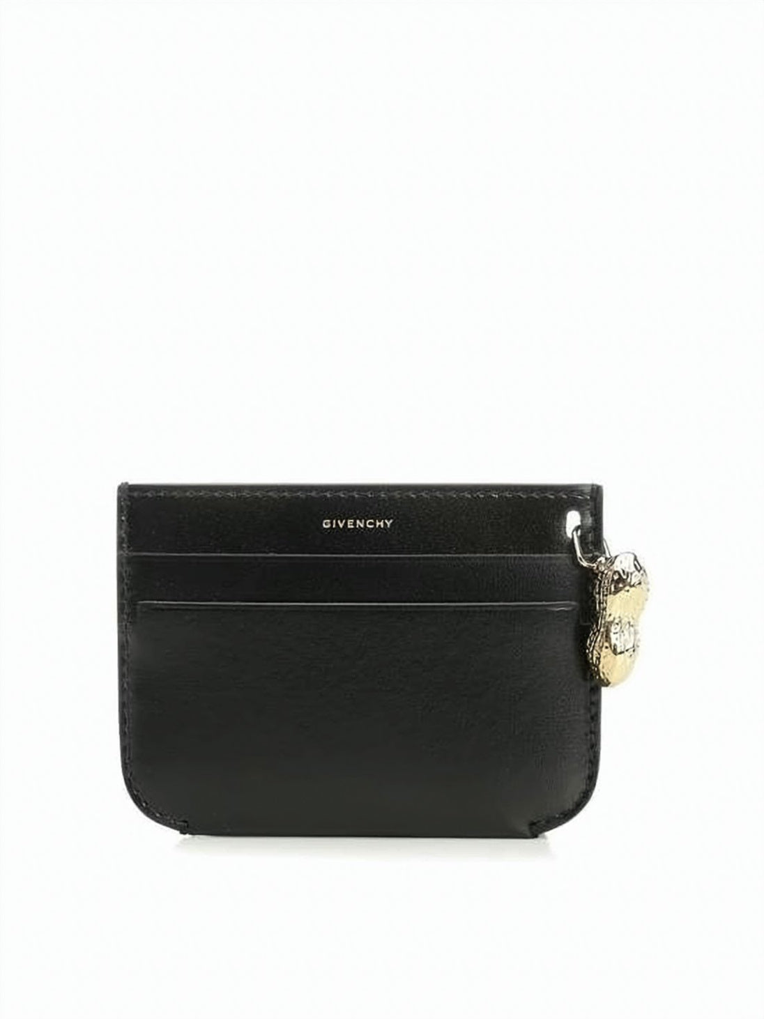 Compact Black Cardholder with Gold-tone Charm