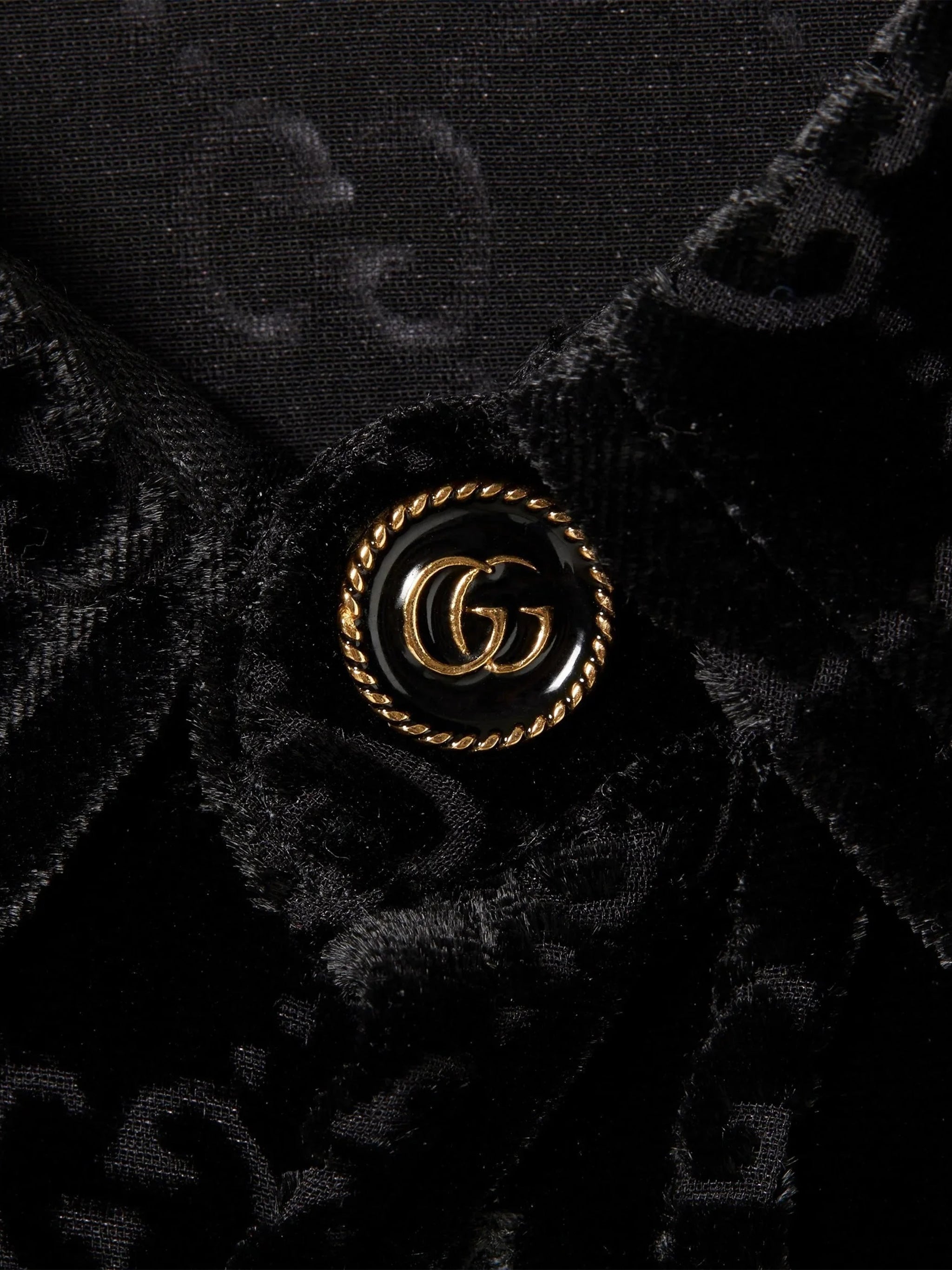 Black Cropped Velvet Monogrammed Shirt