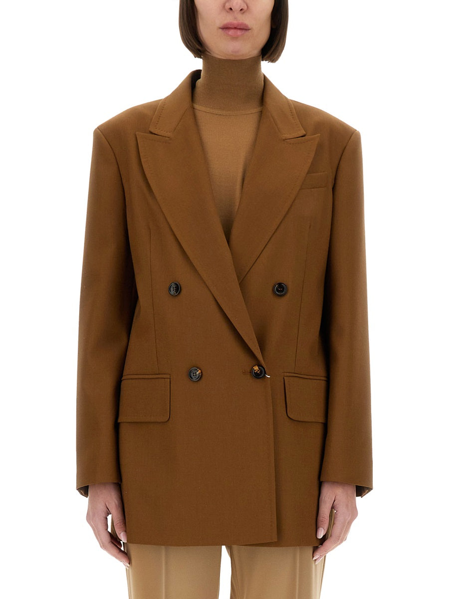 Wool Blend Double-Breasted Jacket with Tailored Silhouette