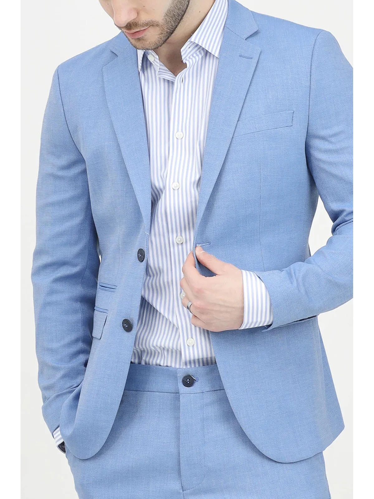 Light Blue Polyester Wool Viscose Jacket