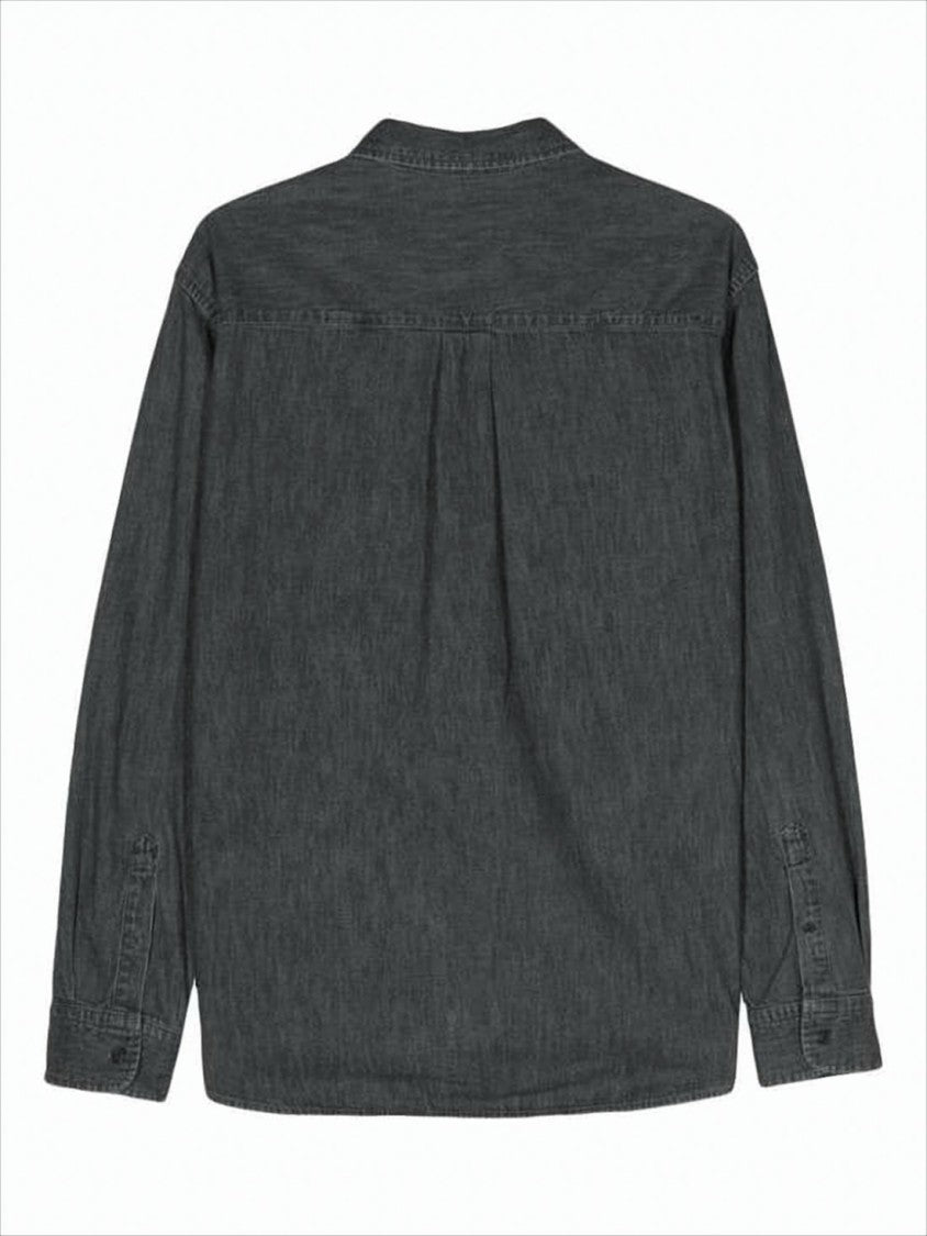 Washed Black Long-Sleeve Shirt with Classic Collar
