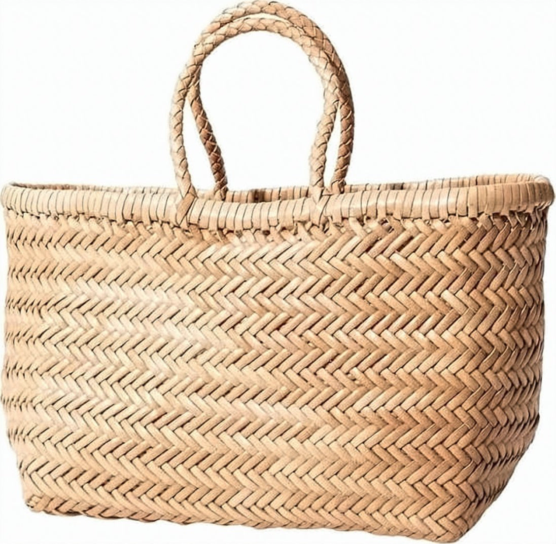 Woven Leather Shoulder Bag with Herringbone Texture