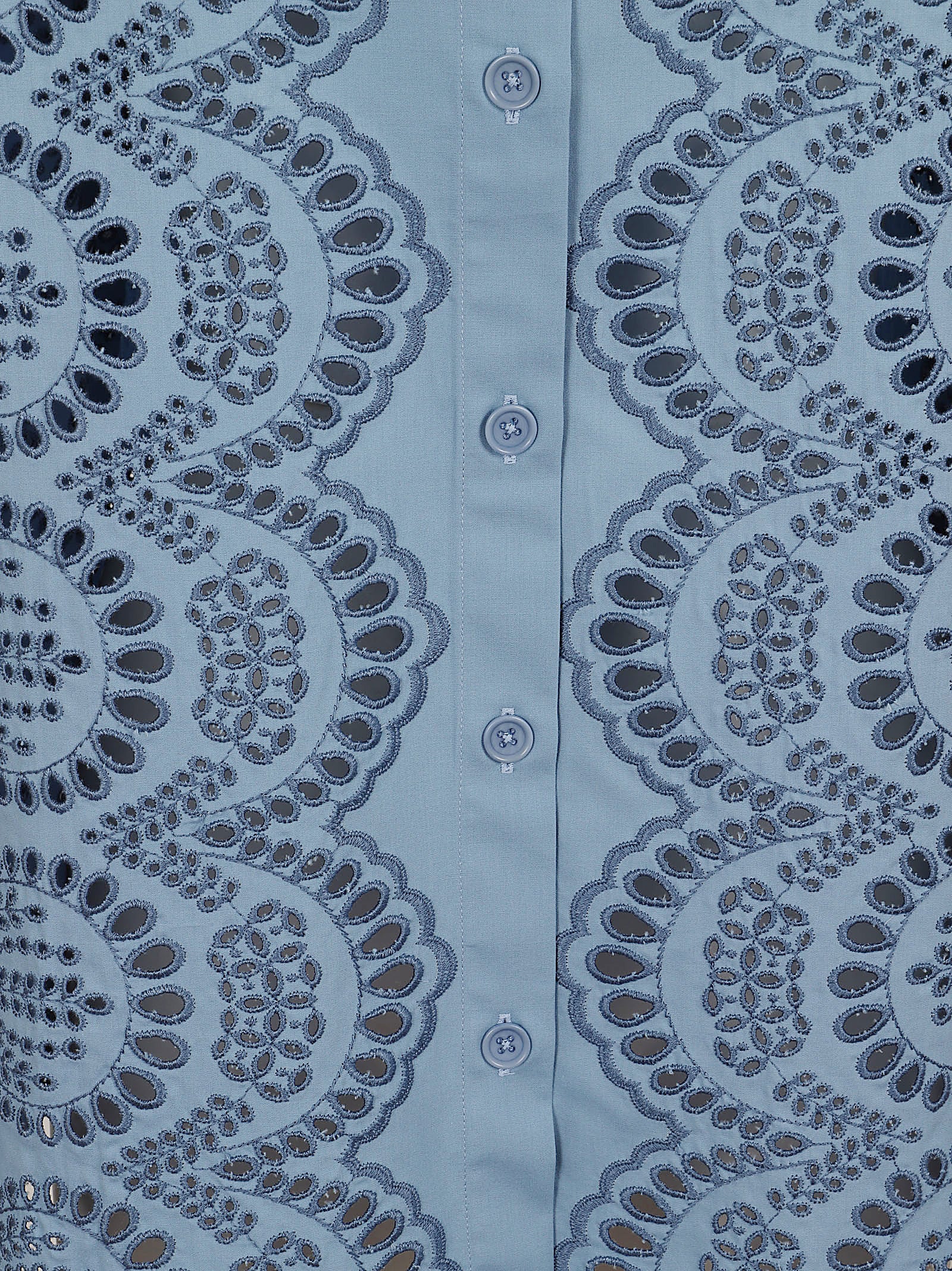 Blue Cotton Shirt with Intricate Lace Cutouts