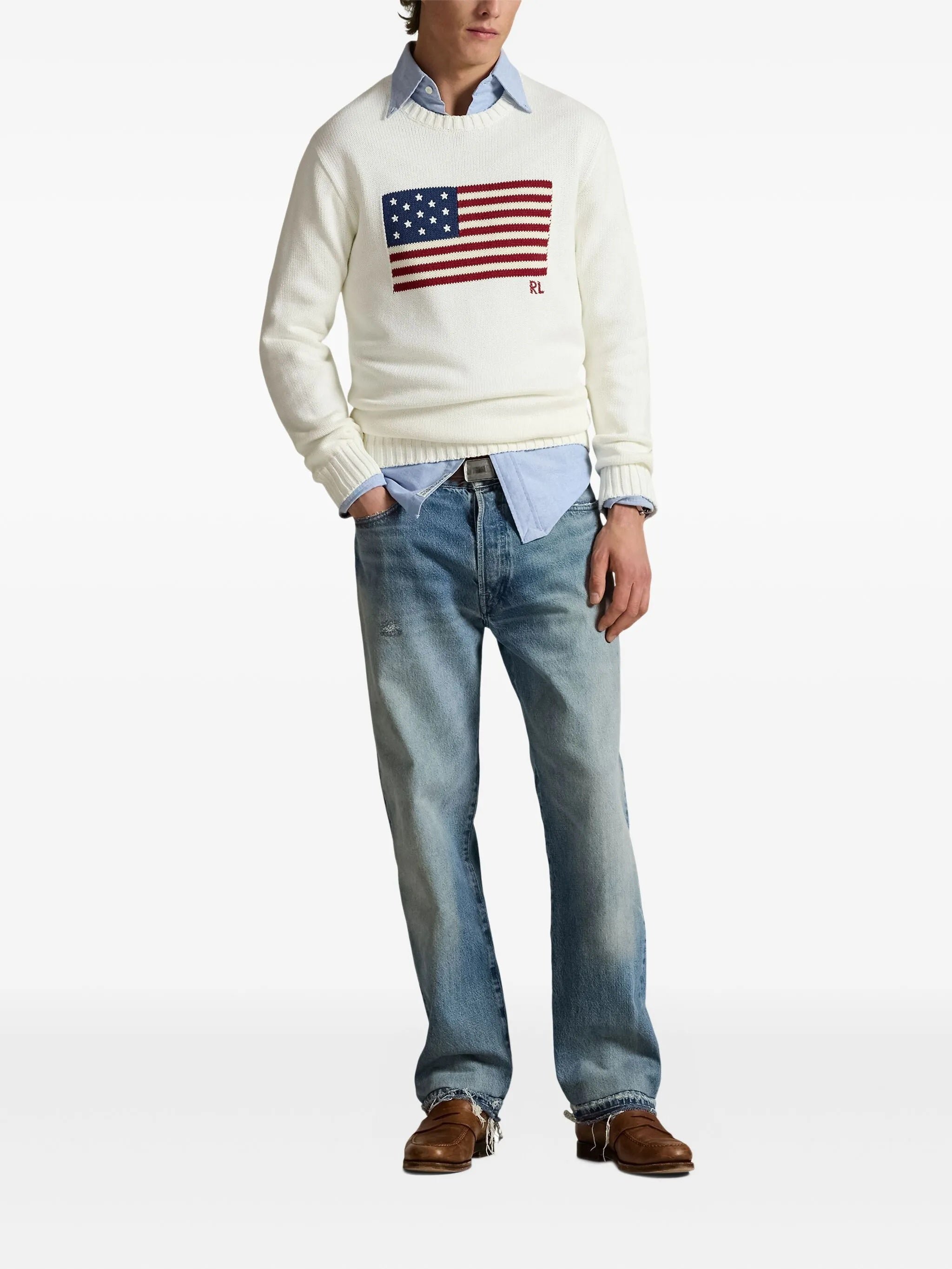 Off-White Pullover Flag Motif Cotton Pullover