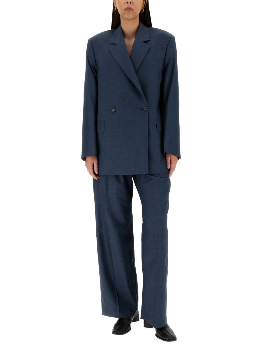 Wide-Leg Wool Trousers With Button Closure