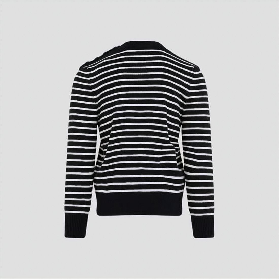 Horizontal Stripe Knit Sweater With Shoulder Button Detail